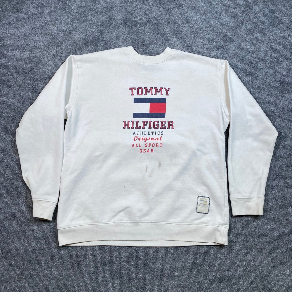 Vintage Tommy Hilfiger Athletics Sweatshirt Mens Small White Made in USA 90s